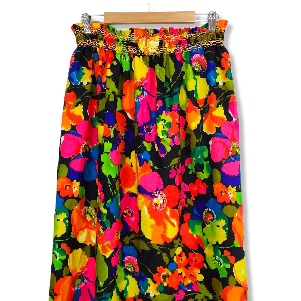 Vintage 60's/70's Vibrant Multicolored Floral Print A-line Maxi Skirt Large - Picture 2 of 8